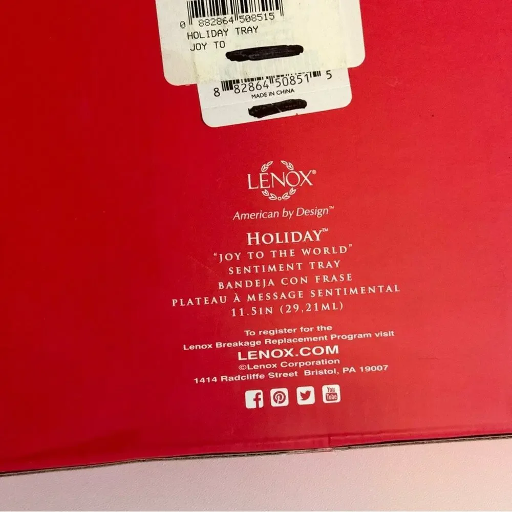 NIB Lenox‎ Holiday Joy To The World Rectangular Sentiment Tray 11